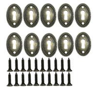 UPEYXDQR Oval Stamped Antique Brass Decorative Keyhole Cover Plate, Keyhole Escutcheon Plate for Cabinet, Door, Dresser, Drawers, Desk Furniture Hardware 10 Pack