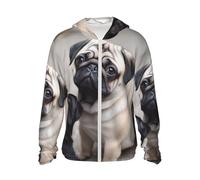 UPF 50+ Cute Pet Pug Sun Protection Hoodie Full Zip Long Sleeve Lightweight Hoodie Jacket Rash Guard Shirts, Black, XL