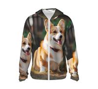 UPF 50+ Dog Corgi Sun Protection Hoodie Full Zip Long Sleeve Lightweight Hoodie Jacket Rash Guard Shirts, Black, XXL