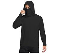 UPF 50+ Hoodies Tops for Men Long Sleeve, Sun Protection Fishing Shirt with Mask, UV Neck Gaiter Breathable Hoodies, Outdoor Performance Rash Guards Tops, Light Thin Cooling Hiking Sweatshirts Black
