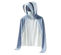 UPF 50+ Men's Long Sleeve Tops with Hoodie Sun Protection Fishing Jacket with Mask UV Hooded Neck Gaiter Hoodie Outdoor Elastic Rash Running Tops Summer Ice Silk Sports Jacket Breathable Hiking Shirts