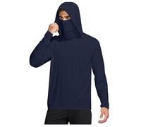 UPF 50+ Men's Long Sleeve Tops with Hoodie Sun Protection Fishing Shirt with Mask UV Hooded Neck Gaiter Hoodie Outdoor Elastic Rash Running Sports Tops Summer Breathable Hiking Shirts M-XXL