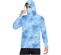 UPF 50+ Men's Sunscreen Quick-Drying Hoodies with A Mask Camouflage Tops Clearance,Men Long Sleeve Fishing Shirt UV Hooded Neck Gaiter Hoodie Summer Elastic Rash Lightweight Breathable Shirts M-XXL