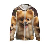 Upf 50+ Sun Protection Hoodie Jacket Full Zip Long Sleeve Sun Shirt Cute Pomeranian Dog Fishing Shirt, Black, XXXL