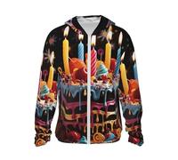 UPF 50+ Sun Protection Hoodie Jacket Happy Birthday Big Cake Rash Guard Shirts Lightweight Long Sleeve Sun Shirt, Black, Large
