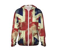 UPF 50+ Sun Protection Hoodie Jacket Vintage Union Jack British Flag Rash Guard Shirts Lightweight Long Sleeve Sun Shirt, Black, M