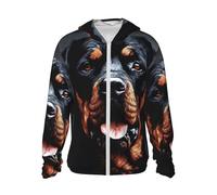 UPF 50+ Sun Protection Hoodie Rash Guard Shirt Cool Rottweiler Dog Art Long Sleeve Sun Shirt Lightweight Jacket L
