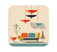 UPGENT mid Century Modern Prints Print Drink Coasters Set of 6 - Square Leather Cup Coaster Set for Home and Office
