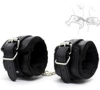 Upgrade 1 Pair Sex Fuzzy Handcuff Set for Bedroom - Black Fluffy Handcuffs for Ankles and Wrist Sexy Straps Bondage Kit for Adult Furry Hand Cuffs for Women Couples Sweater