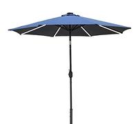 Upgrade 2.7M Garden Parasol Umbrella 360-Degree LED Market Patio Umbrella with 8 LED Solar Lights Outdoor Patio Beach Sun Shade,Blue good