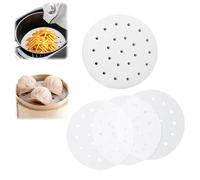 Upgrade 200 sheets Bamboo Steamer Liner, Round Air Fryer Parchment Paper with Holes, White Anti-Stick Steamer Paper (5inch)