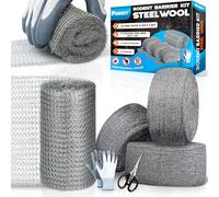 [Upgrade 2in1] Match of Steel Wool & Wire Mesh Fill Hole Fabric for Mice Control, 3PCS 3.2"x7.5FT Wool & 5"x15FT Stainless Mesh Gap Filler with Gloves & Scissors for Pipeline Vent Siding House Garage