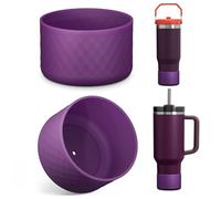 Upgrade 2PCS Protective Silicone Boot Bumper for Stanley Quencher Adventure 40oz 30oz IceFlow 20oz 30oz Tumbler, Water Bottle Bottom Sleeve Cover Accessories for Stanley Mug Cup(Dark Purple)