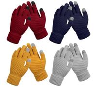 Upgrade 4 Pairs Womens Winter Knit Gloves Warm Fleece Lined Touch Screen Elastic Cuff Cold Weather Gloves, A, One Size