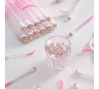 Upgrade 48 Pieces Disposable Mascara Wands Set,Diamond Mascara for Women and Girls- Include 24 Pcs Crystal Lash Spoolies Brush and 24 Pcs Reusable Keychain Empty Eyelash Brush Tubes Gold/White