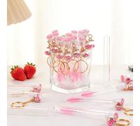 Upgrade 48 Pieces Disposable Mascara Wands Set, Include 24 Pcs Crystal Lash Spoolies Brush and 24 Pcs Reusable Keychain Empty Eyelash Brush Tubes Pink(Strawberry)
