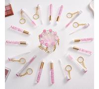 Upgrade 48 Pieces Disposable Mascara Wands Set, Include 24 Pcs Crystal Lash Spoolies Brush and 24 Pcs Reusable Keychain Empty Eyelash Brush Tubes(Pink)