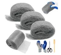 [Upgrade 4in1] Steel Wool Mice Control,Wire Mesh Hole Filler Gap Rodent Control Fill Fabric,Dual-Layer Protection for Mouse,Weep Hole Covers,3 Pack Steel Wool 0000&1 Pack Stainless Mesh Kit with Tools