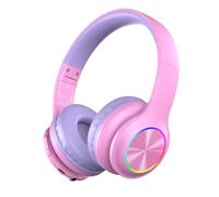 Upgrade 6.0 Bluetooth Children's Headphones, Wireless Children's Headphones with LED Lights, 85 Hours Playtime, 85/94 dB Volume Limit, Foldable, Built-in Microphone, Cable and TF Card Mode, Pink