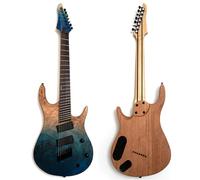 Upgrade 7-String Electric Guitar 25.5-27" - Fanned Fret Solid Body with Stainless Steel Extra Jumbo Frets, Roasted-Style 5-Piece Neck, Ocean Fade Poplar Burl Top, High-Output Ceramic Pickups