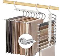 Upgrade 9 Layers Pants Hangers Space Saving, 2 Pack Pant Hangers Organizer Multifunctional Pants Rack Space Saver Closet Organizers and Storage Hangers for Pants Jeans Leggings Trousers Skirts, White