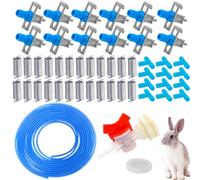 Upgrade Automatic Rabbit Watering Kit Include 12 Nipple Drinker Feeders, 32 Feet Odorless ID 5/16" Hose, Barb Fittings to G1/2" Thread Connector, Rabbit Nipples, Watering System Bucket Connector