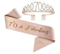 Upgrade Birthday Crown and Sash for Women Birthdays from 1 year old to 100 years old- Rose Gold Rhinestone Tiara Set and Sash for Decorations (70 years old)