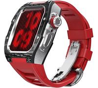Upgrade Carbon Fiber Case Rubber Watch Band,For 8 7 45/44mm, Mod Kit Metal Bezel Fluororubber Strap,For Iwatch 6 5 4 SE Watch Band