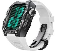 Upgrade Carbon Fiber Case Rubber Watch Band,For 8 7 45/44mm, Mod Kit Metal Bezel Fluororubber Strap,For Iwatch 6 5 4 SE Watch Band