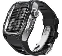 Upgrade Carbon Fiber Case Rubber Watch Band,For 8 7 45/44mm, Mod Kit Metal Bezel Fluororubber Strap,For Iwatch 6 5 4 SE Watch Band