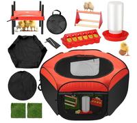 Upgrade Chick Starter Kit, 6-in-1 Chicken Brooder Box for Chicks Includes Pop-Up Chicken Playpen Tent,12 * 12" Heat Brooder Plate, Chicks Feeder, Waterer, Perch & Nesting Pad for Poultry Ducks Quail