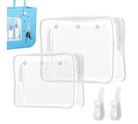 Upgrade Clear Beach Tote Bag with 2 Pack Insert Hooks Accessories for B o g g Bags Travel Makeup Clean Toiletry Brush Organizer Cosmetic Divider Storage Inner Pouch, white, 2-Pack, Upgrade Clear Beach