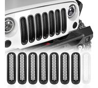 [Upgrade Clip in Version] Opar Matte Black Front Mesh Grille Inserts for 2007-2015 Jeep JK Wrangler & Wrangler Unlimited (Pack of 7)