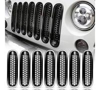 [Upgrade Clip in Version] Opar Shiny Black Front Mesh Grille Insert for 2007-2015 Jeep Wrangler JK & Wrangler Unlimited (Pack of 7)