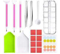Upgrade Diamond Painting Accessories, DIY 5D Diamond Art Tool Kit with 12 Grids Mini Diamond Box, Point Drill Pen, Tweezers, Glue Clay, Roller Tray, Storage Case for Diamond Embroidery and Nail Art