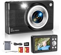 Upgrade Digital Camera, 56MP FHD 1080P 16X Kids Digital Zoom, 32GB TF Card, Portable Mini Camera with 2 Batteries, Lanyard, Compact Small Camera for Kids Boys Girls(Black)