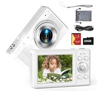 Upgrade Digital Camera, 56MP FHD 1080P Camera for Kids with 16x Zoom Anti Shake, Kid Camera with 32GB TF Card, Two Batteries, Lanyard, Compact Small Camera for Kids Boys Girls(White)