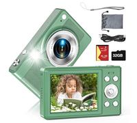 Upgrade Digital Camera, 56MP FHD 1080P Camera for Kids with 16x Zoom Anti Shake, Kid Camera with 32GB TF Card, Two Batteries, Lanyard, Compact Small Camera for Kids Boys Girls(Green)