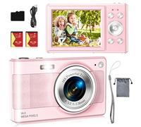 Upgrade Digital Camera, 56MP FHD 1080P Camera for Kids with 16x Zoom Anti Shake, Kid Camera with 32GB TF Card, Two Batteries, Lanyard, Compact Small for Kids Boys Girls(Pink)