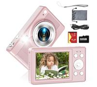 Upgrade Digital Camera, 56MP FHD 1080P for Kids with 16x Zoom Anti Shake, 32GB TF Card, Two Batteries, Lanyard, Compact Small for Boys Girls (Pink)