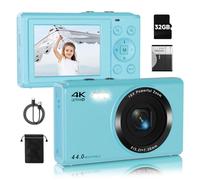 Upgrade Digital Camera, FHD 4K 44MP Autofocus Digital Point and Shoot YouTube Camera with 16X Zoom, 32GB SD Card, Compact Digital Camera Cheap for Teens Boys Girls Kids Blue Camera