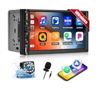 [Upgrade] Double Din Car Stereo with Wireless CarPlay Wireless Android Auto 7 Inch Car Audio Receiver Car Radio Touchscreen with Bluetooth 5.1, Mirror Link, Backup Camera, SWC, USB/AUX/TF