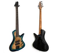 Upgrade Fanned Fret 5-String Bass Guitar, Multi-Scale 34.5-36.25″, Blue Burl Burst, Roasted Maple Neck, Rosewood Fingerboard, Active/Passive Humbuckers, 3-Band EQ, Jumbo Frets, Black Hardware