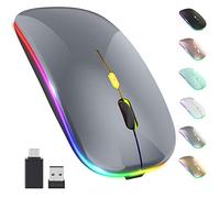 【Upgrade】 LED Wireless Mouse, Rechargeable Slim Silent Mouse 2.4G Portable Mobile Optical Office Mouse with USB & Type-c Receiver, 3 Adjustable DPI for Notebook, PC, Laptop, Computer, Desktop (Grey)