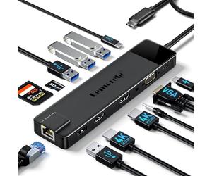 Upgrade Lemorele 13 in 1 Docking Station, 3*Display USB C Hub Adapter to 2 HDMI 4K,VGA,Gigabit Ethernet,2 USB 3.0& 2.0, USB C 3.0 Data,100W PD,3.5mm Audio for Lenovo,Surface,MacBook Laptop