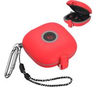 [Upgrade Lock] Case for Beats Fit Pro 2021, VAEKNVG Shock-Absorbing Protective Armor Cover for Beats Fit Pro Earbuds Accessories, TPU Hard Shell with Carabiner & Lanyard(Red)