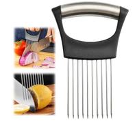 Upgrade Onion Holder for Slicing, Stainless Steel Lemon Slicer Onion Cutter for Slicing, Vegetable Cutter for Potato and Tomato, Avocados, Eggs, Meat, Kitchen Chopper Slicings Tool (Black, 1PC)
