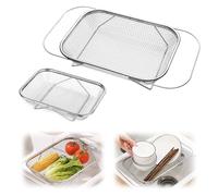 upgrade over the sink mesh colander expandable strainer stainless steel vegetable basket for kitchen sink (40 * 21 * 7cm)