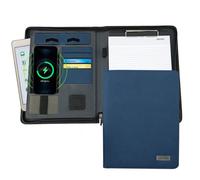 Upgrade Padfolio Folder, A4 Multi-Function Wireless/Wired Charging Folder Combination, with 8000mah Mobile Power Professional Organizer Portfolio Clipboard Notebook Bag for Women & Men (Blue)
