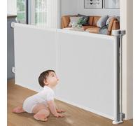 Upgrade Retractable Baby Gates, 35" Tall Extends up to 60" Wide, Mesh Dog Gate Indoor for Stairs, Outdoor Reinforced Pet Gate with Support Rods for Doorways Hallways Kitchen Bedroom, White